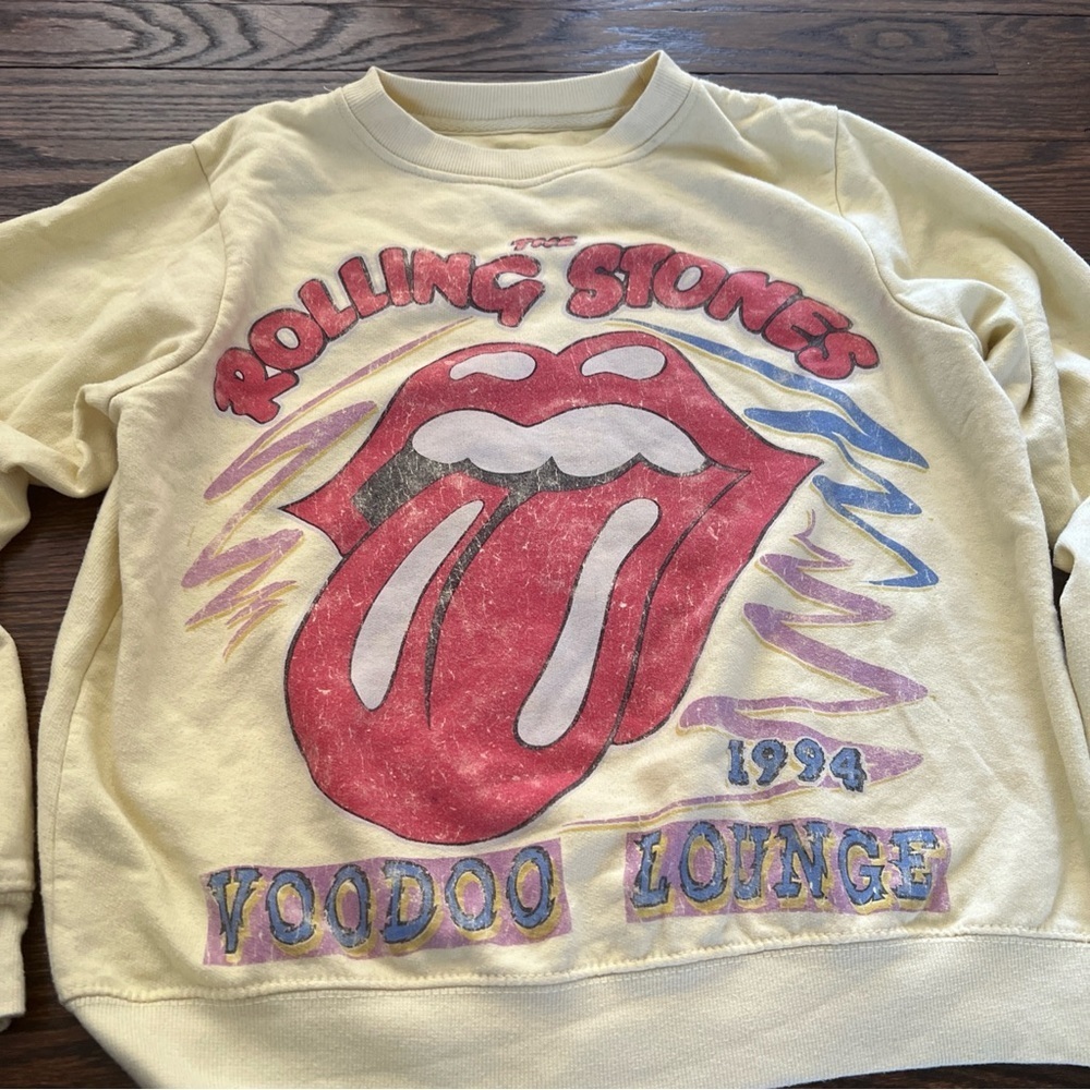 Rolling Stones Shirt juniors M Yellow Casual Pullover Voodoo Lounge Sweatshirt - Picture 2 of 5